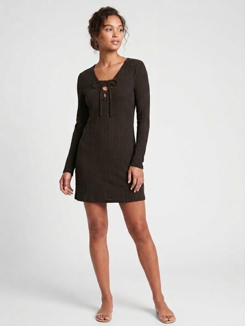 Sweet Wanderer Black Ribbed Long Sleeve Dress Swim Cover